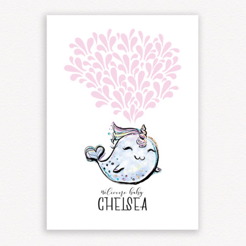 Narwhal Welcome Baby Signature Guest Book - Pink