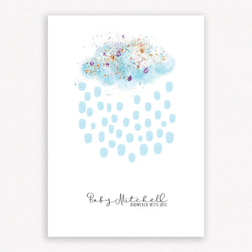 Showered with Love - Baby Shower Blue Cloud Fingerprint Guest Book