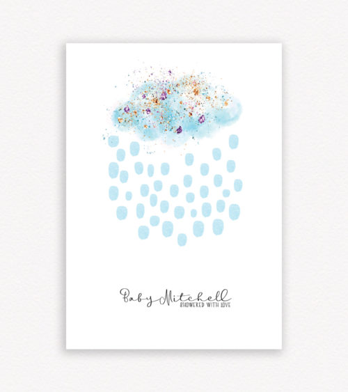 Showered with Love - Baby Shower Blue Cloud Fingerprint Guest Book